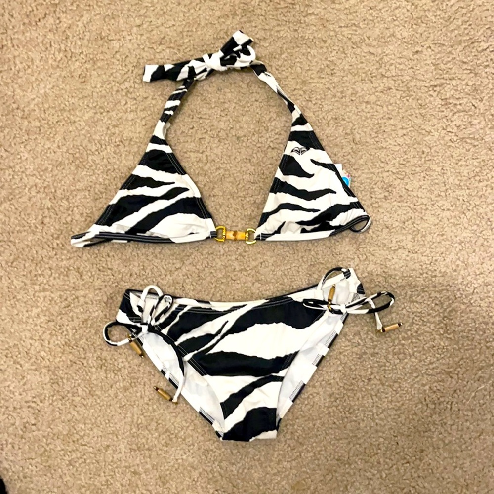 Roxy string bikini zebra print halter top